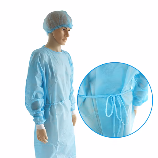 Uniforme médico Suministros médicos baratos Ropa protectora hospitalaria Bata para pacientes Batas quirúrgicas dentales Batas de aislamiento desechables de polipropileno impermeables