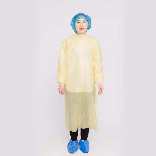 Médico impermeable/Plástico CPE/Poly/PE/Scrub/Operación/PP/SMS Bata quirúrgica de aislamiento protector desechable no tejido para médico/cirujano/paciente/visitante/Mavogel